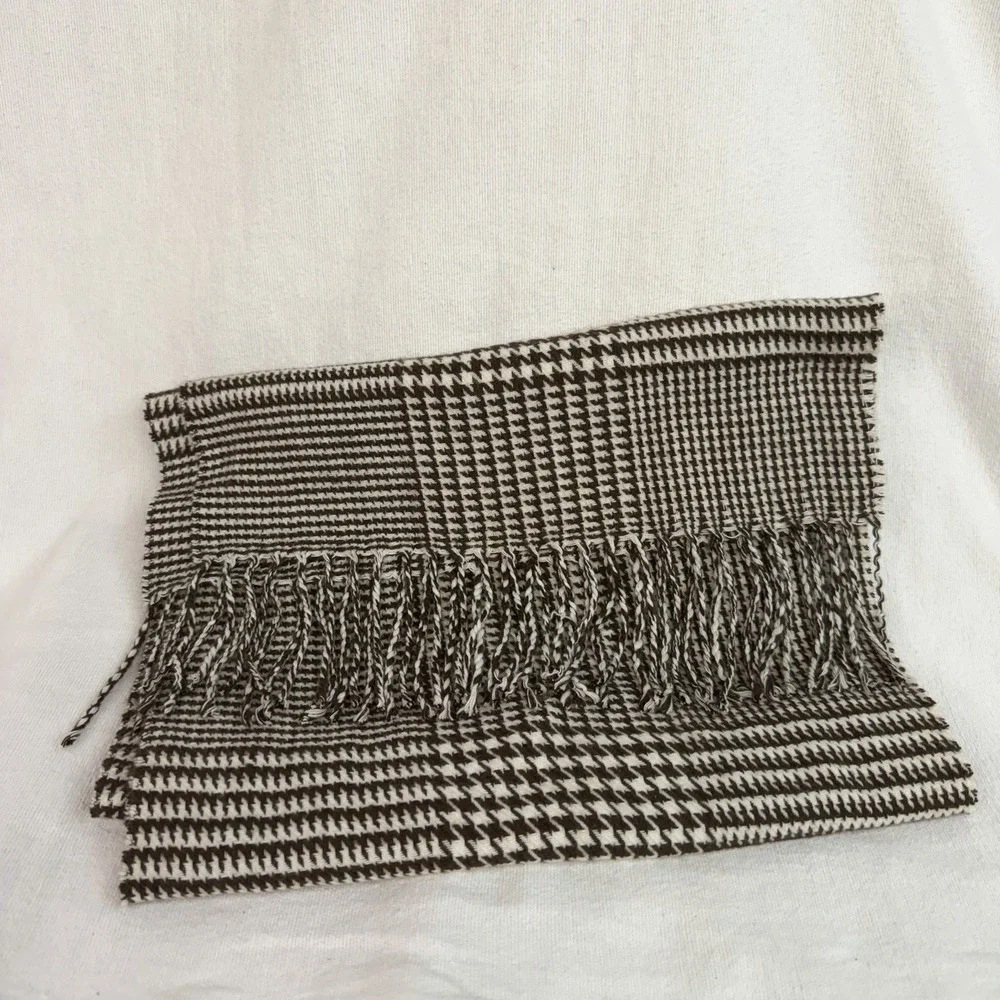 Women's Men's Unisex Brown & White Cream Houndstooth Scarf Tweed Chevron Soft
